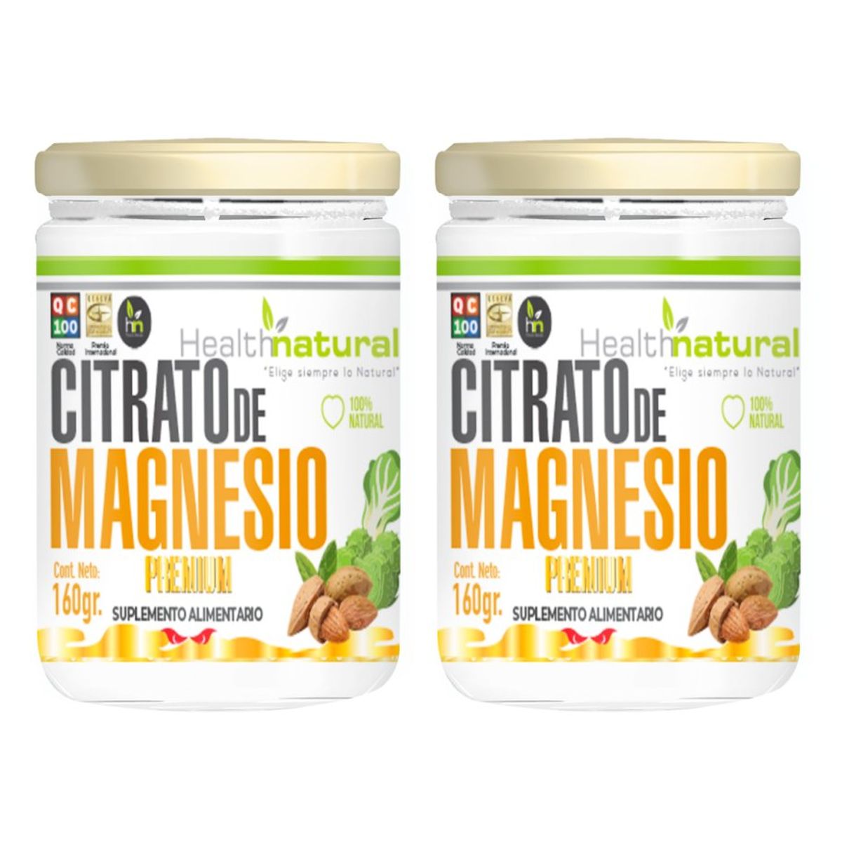 HEALTHNATURAL - Pack 2 Citrato de Magnesio en Polvo 160g Health Natural