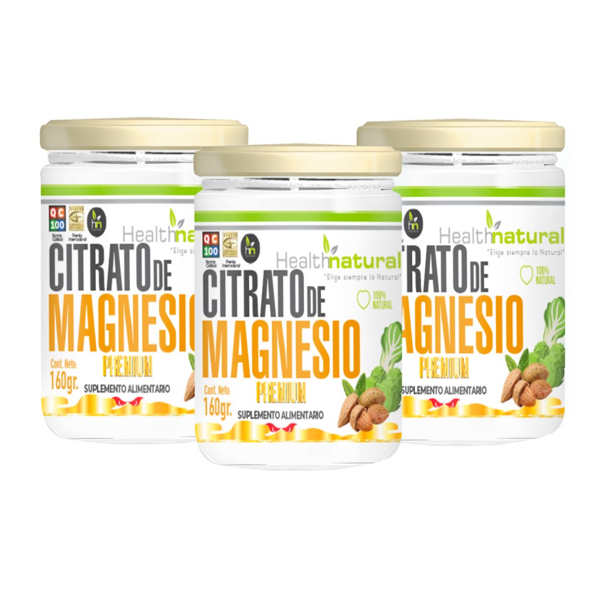 HEALTHNATURAL - Pack 3 Citrato de Magnesio en Polvo 160g Health Natural
