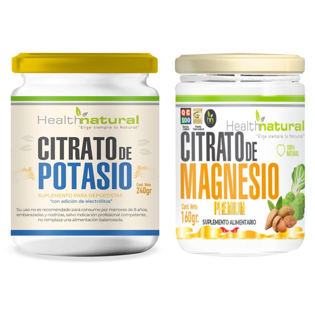 HEALTHNATURAL - Pack Citrato de Potasio + Citrato de Magnesio Puro en Polvo