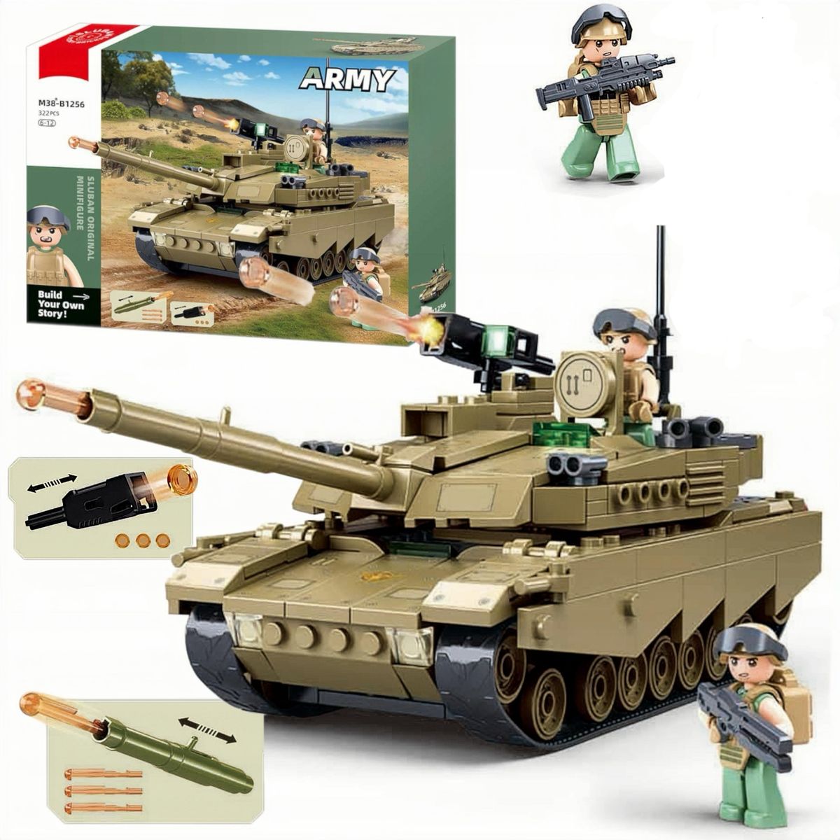 AZULAMAR - Juguete Regalo Bloques De Tanque Militar Soldado -m1xs