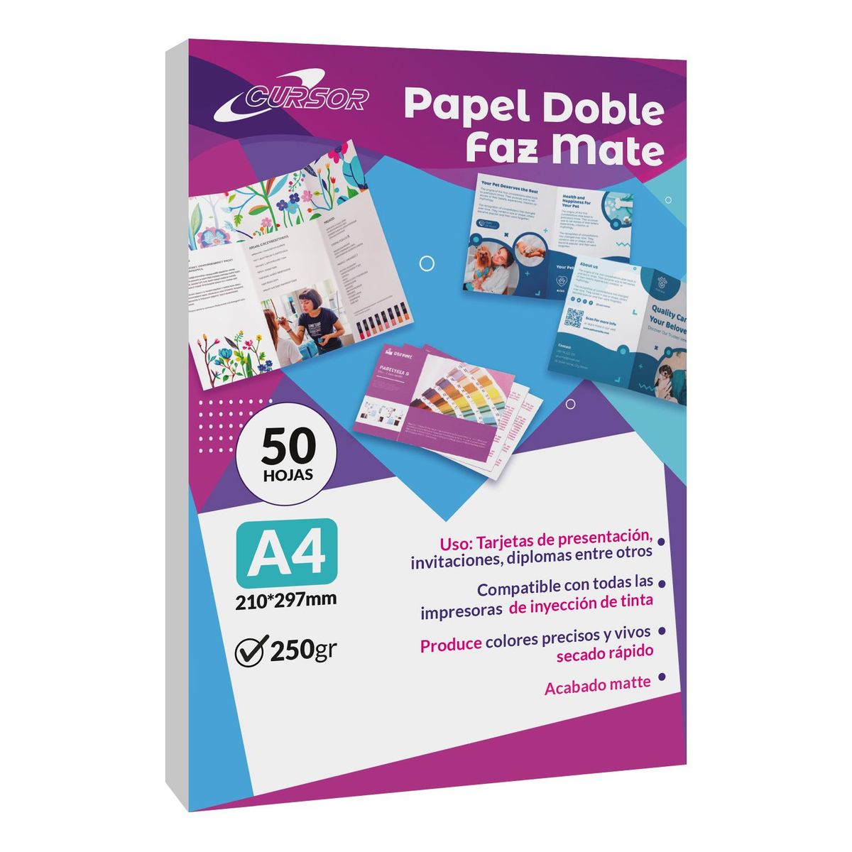 CURSOR - Papel Doble Faz Mate A4 250gr 50Hojas - Blanco