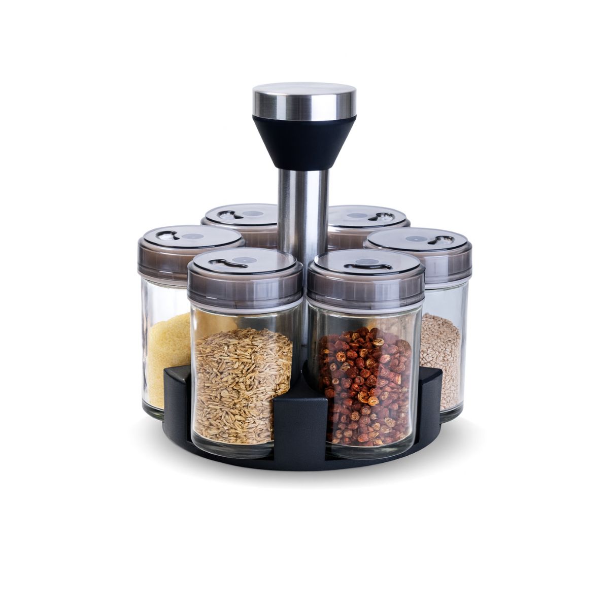 GENERICO - Set 6 Especieros Condimenteros Giratorio Acero Inoxidable