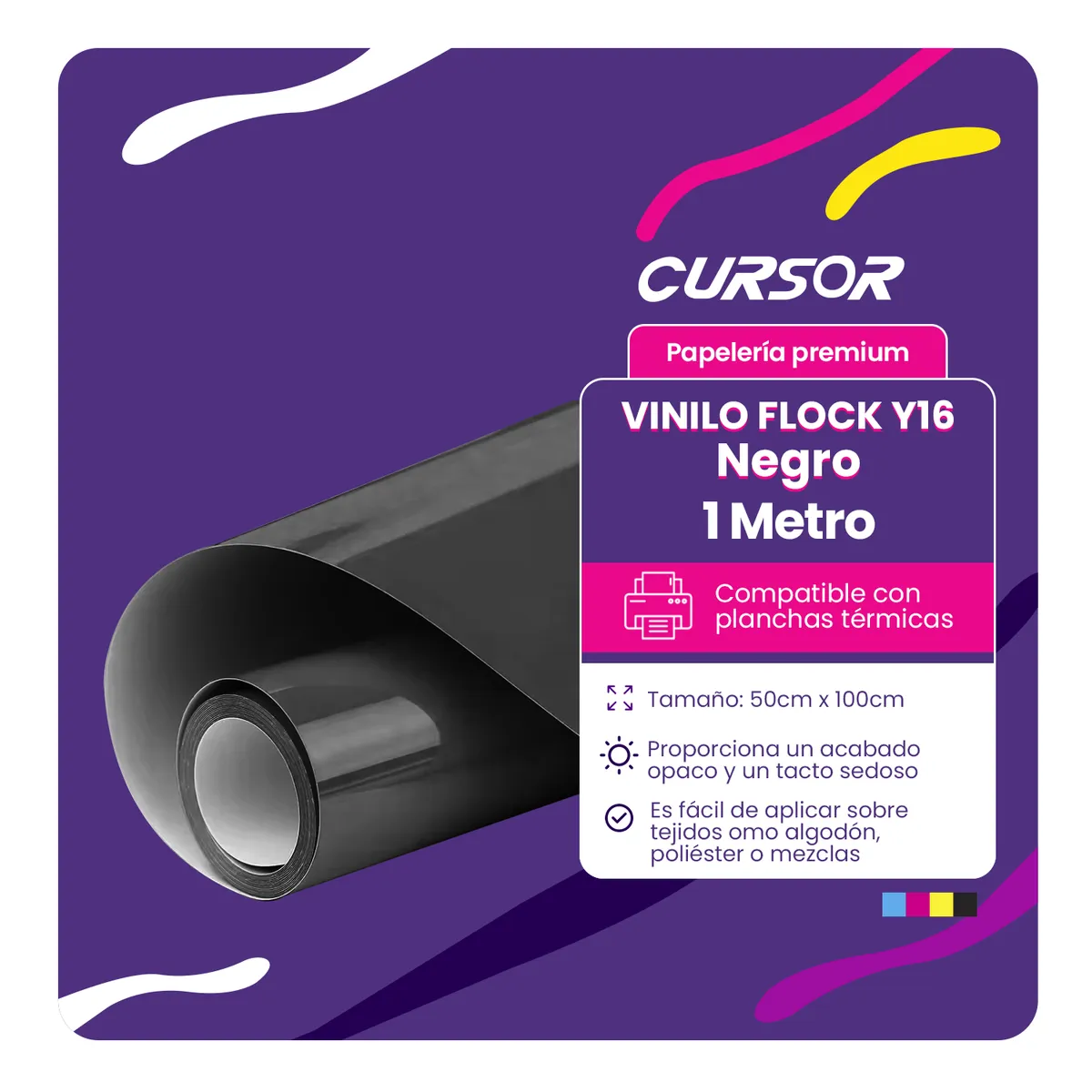 CURSOR - Vinilo Flock 50CM X1MT Cursor - Negro - 50CM X 1M