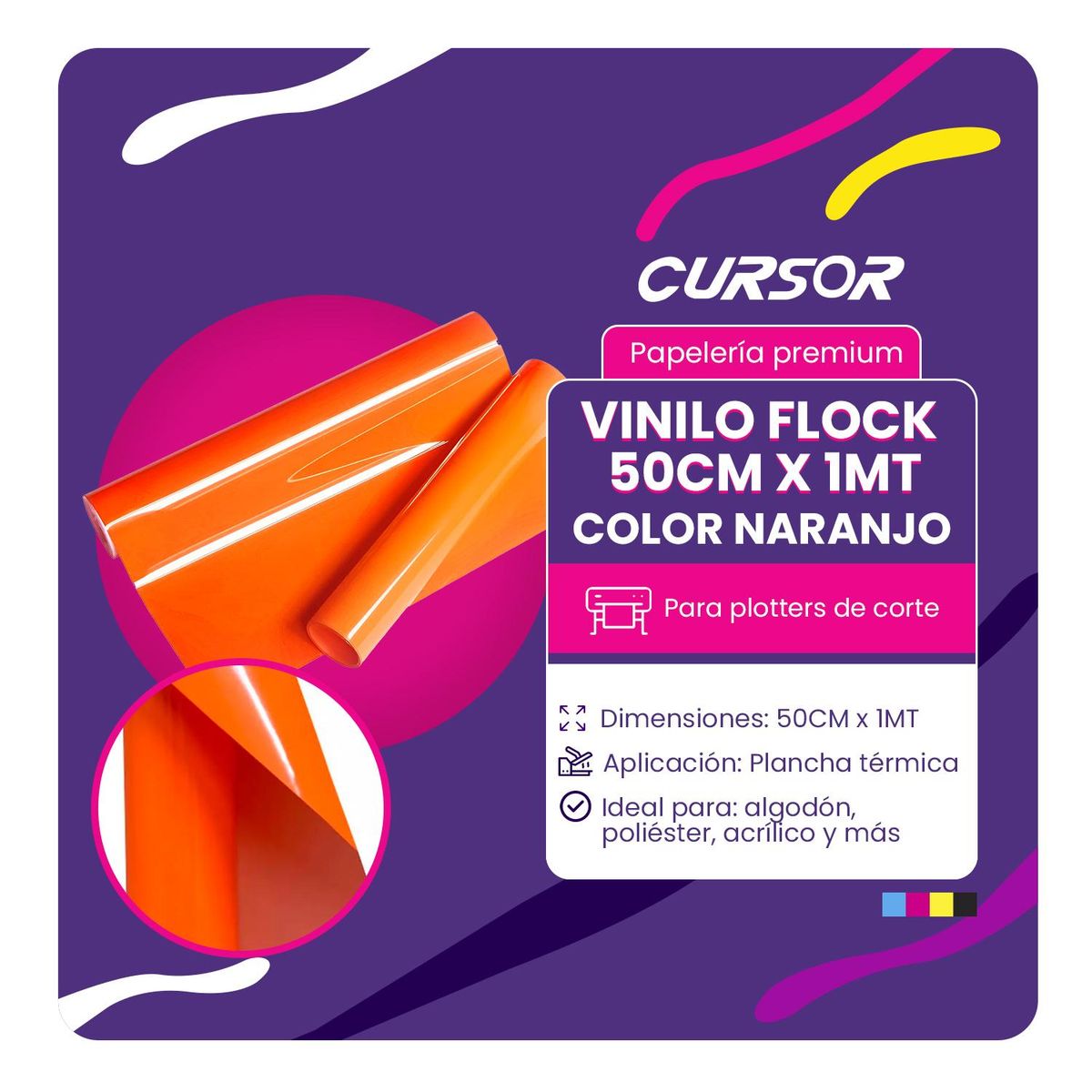 CURSOR - Vinilo Flock 50CM X1MT Cursor - Naranja - 50CM X 1M