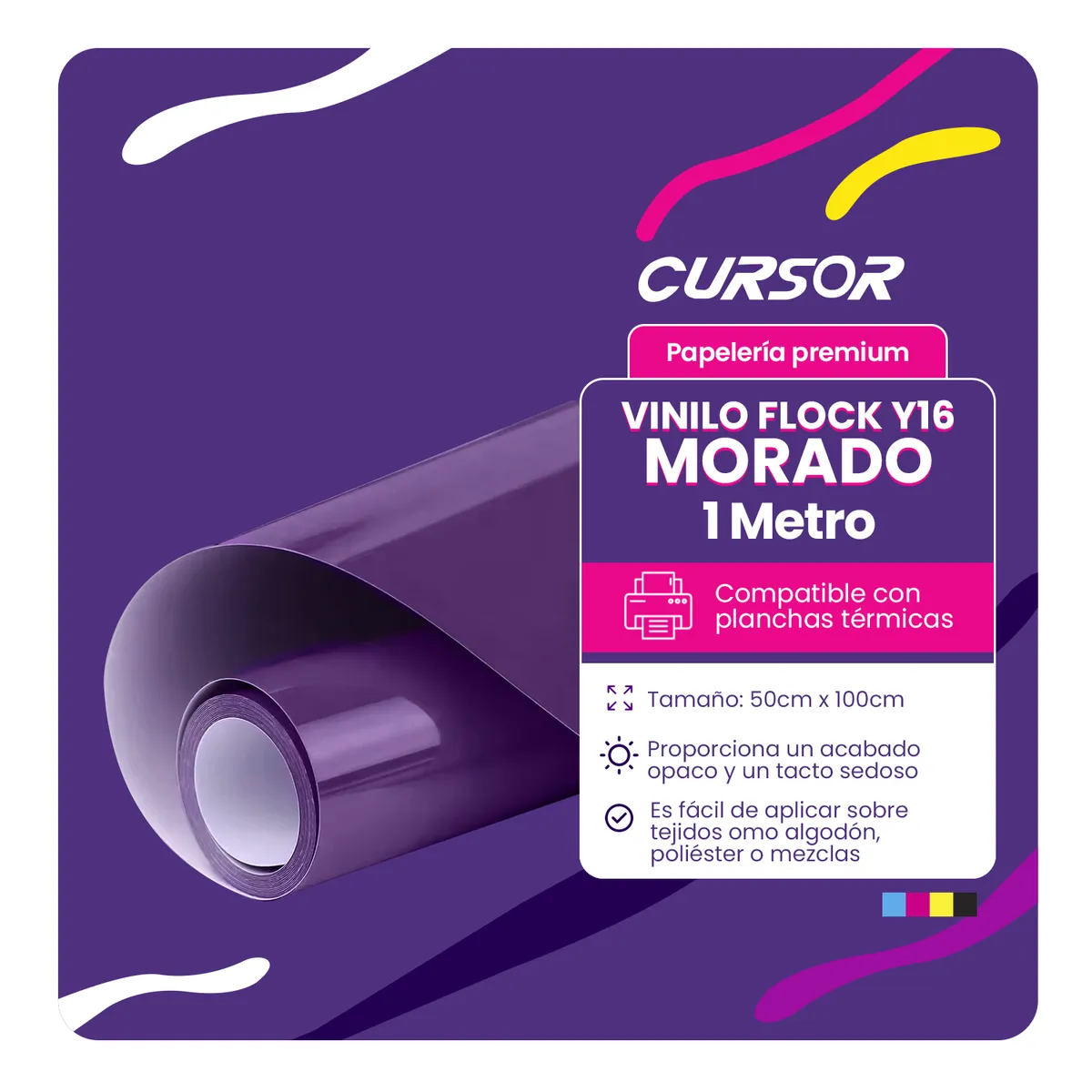 CURSOR - Vinilo Flock 50CM X1MT Cursor - Purpura - 50CM X 1M