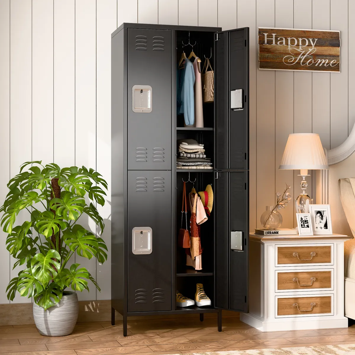 GENERICO - Casillero locker metálico black: 2 cuerpos 4 puertas