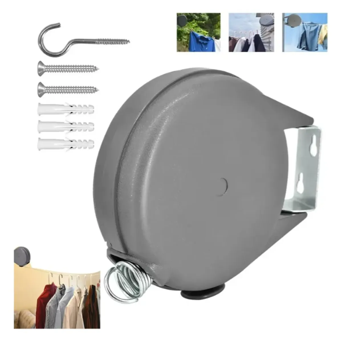 GENERICO - Tendedero De Ropa Colgador Pared Extensible Retráctil 12m