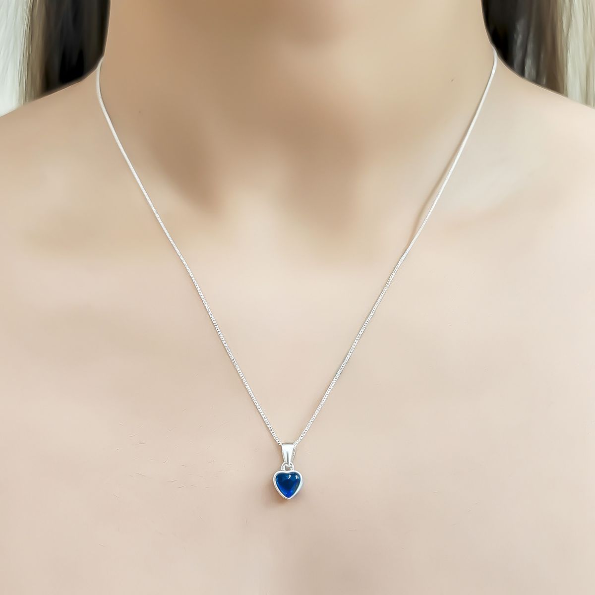 COGGIOLA - Collar Punto De Luz Corazón Azul Plata Fina 925