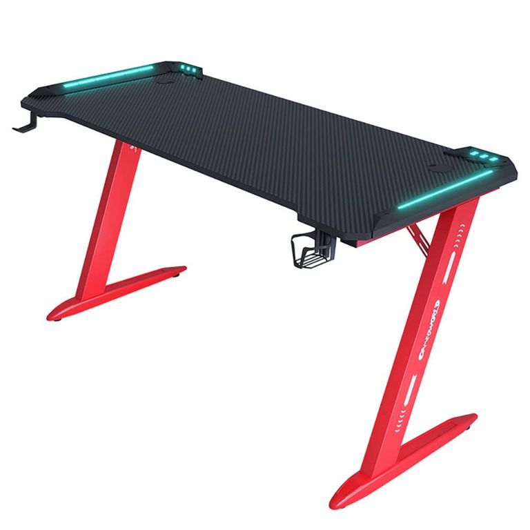 Escritorio Gamer Profesional 120x60x72cm Mesa Con Luces RGB... Rojo