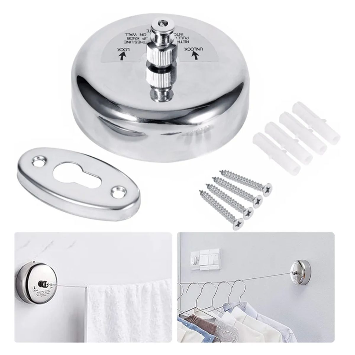 GENERICO - Tendedero De Ropa Colgador Pared Extensible Retráctil 280cm