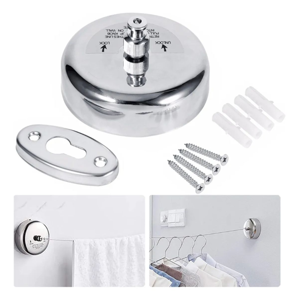 GENERICO - Tendedero De Ropa Colgador Pared Extensible Retráctil 280cm