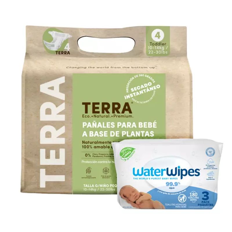 TERRA - Pack Pañales Biodegradables Terra G + Tripack WaterWipes