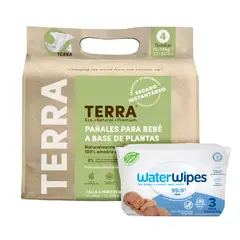 TERRA - Pack Pañales Biodegradables G + Tripack WaterWipes