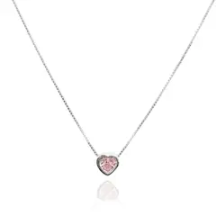 COGGIOLA - Collar Punto De Luz Corazón Rosado Plata Fina 925