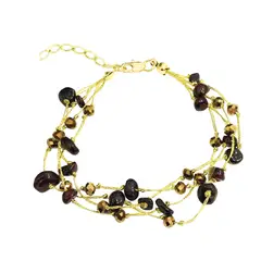 COGGIOLA - Pulsera Granate 4 Hilos Seda Dorado Enchapado Oro 18K