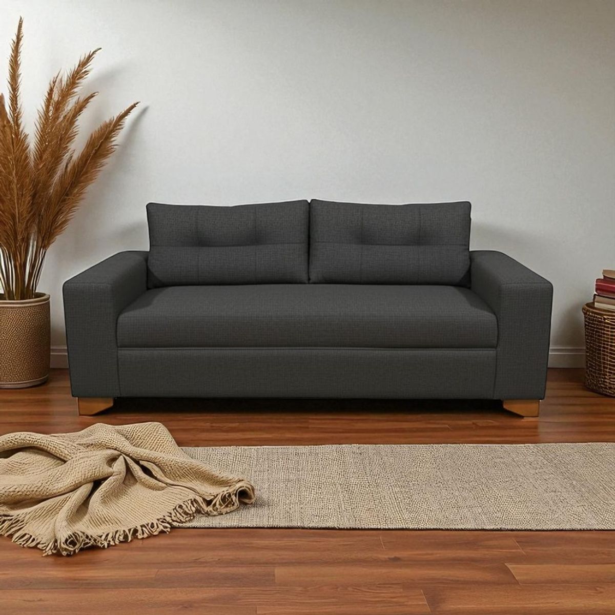 DISEÑOS VALESTRINI - SOFA PARIS DOS CUERPOS LINO GRIS OSCURO.