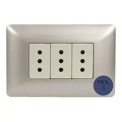 STANFORD - Pack x 3 Un. Tomacorriente triple 2p+t 10A 220V MTX Champagne