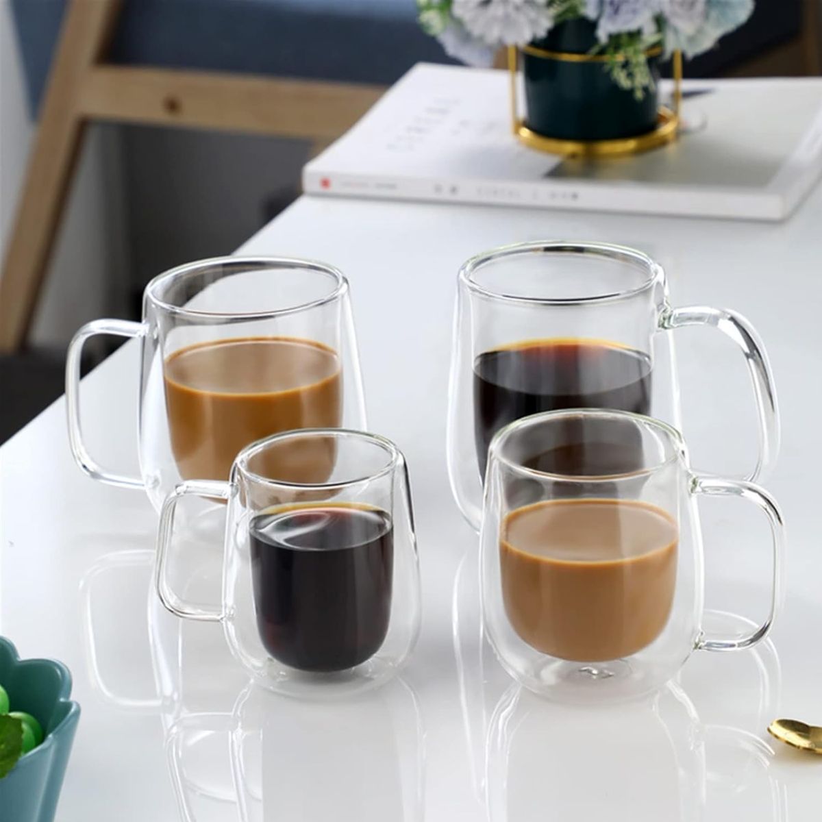 SANTU HOME & DECO - Set 4 Tazas Doble Pared Vidrio 350 ml