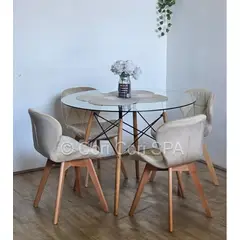 CORI CORI - Juego de Comedor Mesa Eames Vidrio 80cm + 4 Sillas Mariposa Velvet…