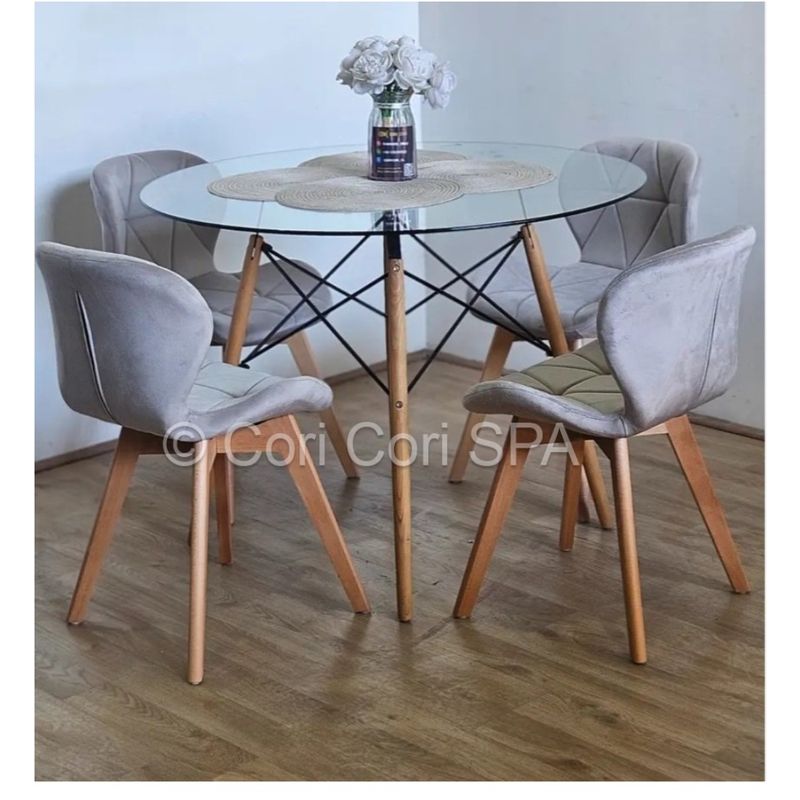 CORI CORI - Juego de Comedor Mesa Eames Vidrio 80cm + 4 Sillas Mariposa Velvet…