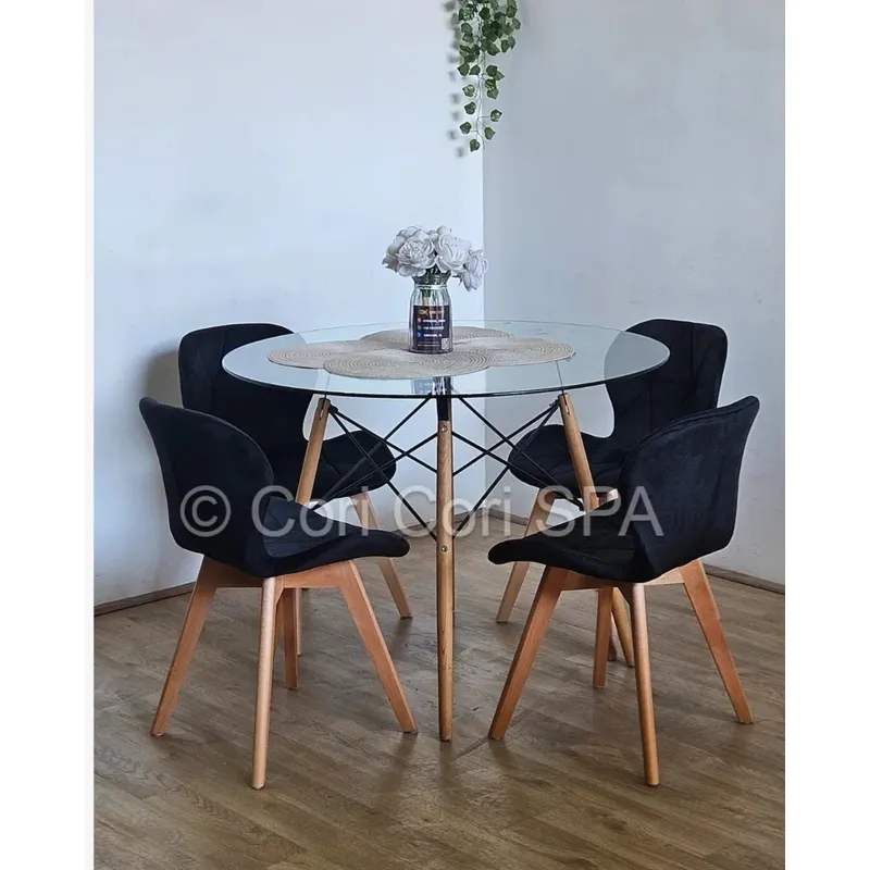 CORI CORI - Juego de Comedor Mesa Eames Vidrio 80cm + 4 Sillas Mariposa Velvet…