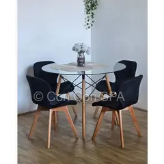 CORI CORI - Juego de Comedor Mesa Eames Vidrio 80cm + 4 Sillas Mariposa Velvet…