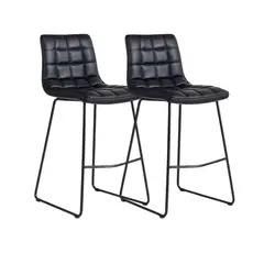 HABITA2 CHILE - Pack 2 Taburete Negro de cuero Elegante Blacky 64cm