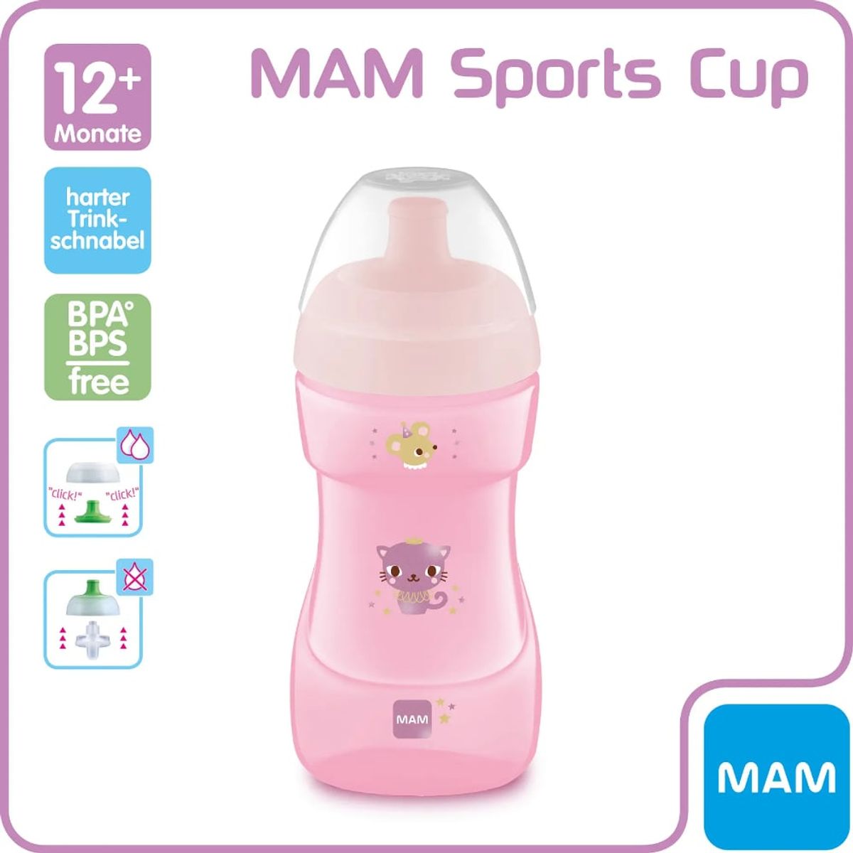 MAM - Vaso Antiderrame Boquilla Dura MAM Sport 12M+ 330 ml Rosado