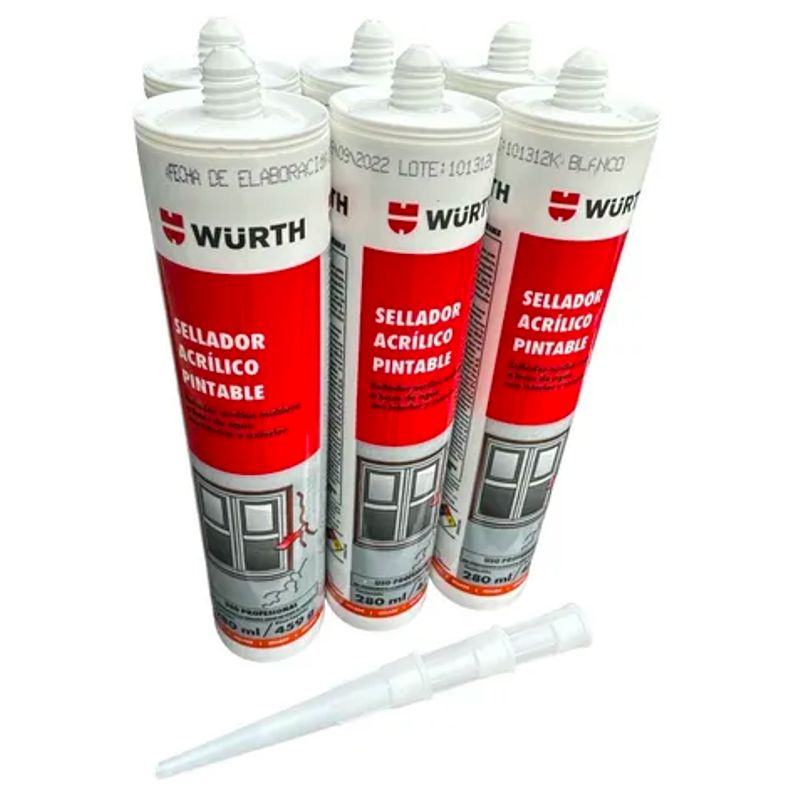 WURTH - Pack x6 Silicona Pintable Wurth Acrilico Siliconizado 280ml