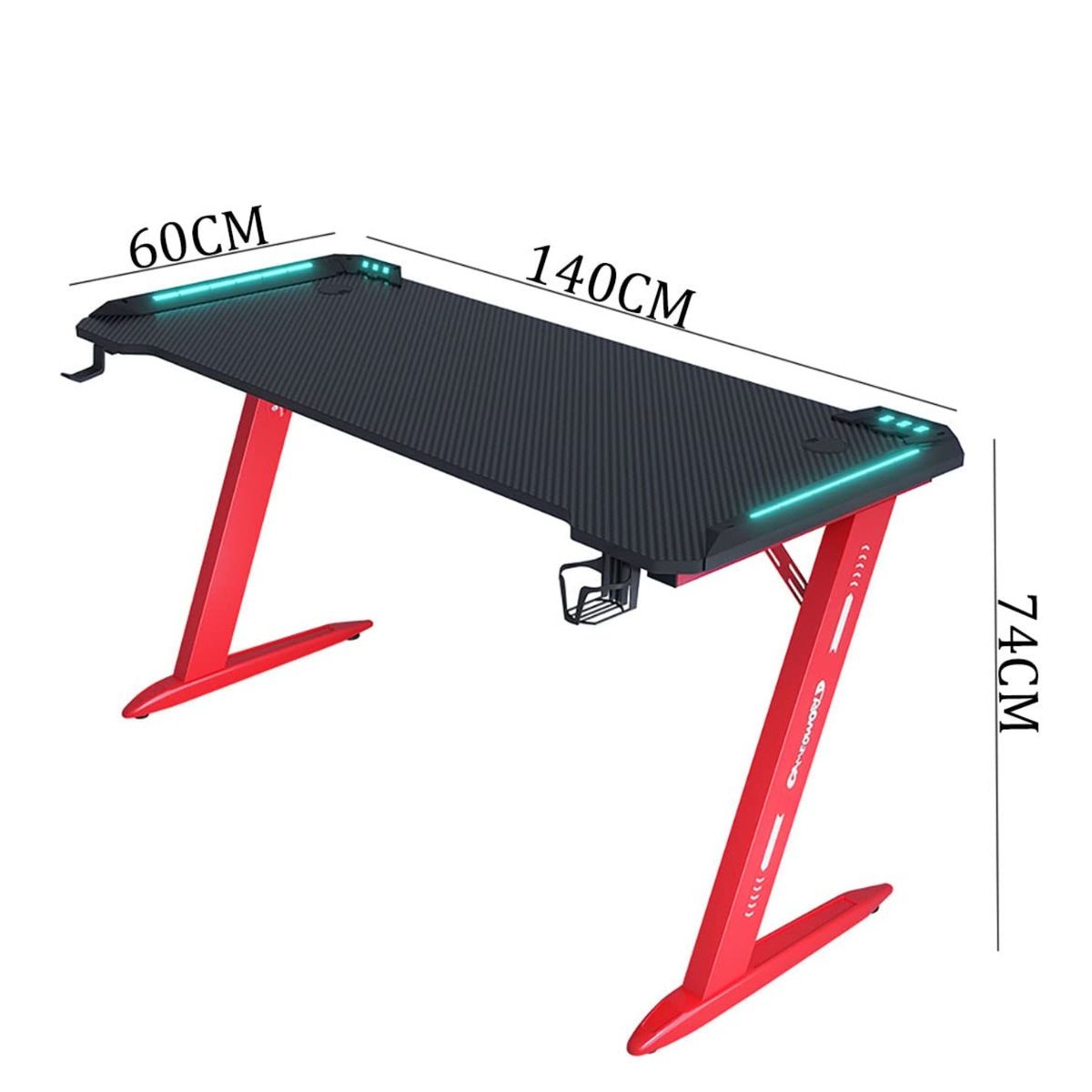 CRUSEC - Escritorio Gamer Profesional 140x60x74cm Mesa Con Luces RGB