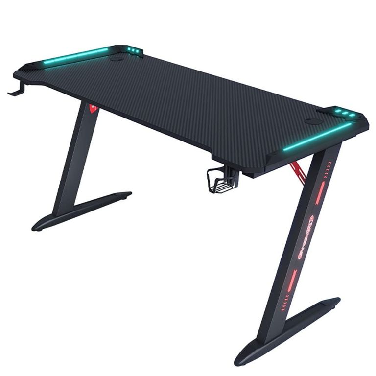Escritorio Gamer Profesional 140x60x74cm Mesa Con Luces RGB Negro