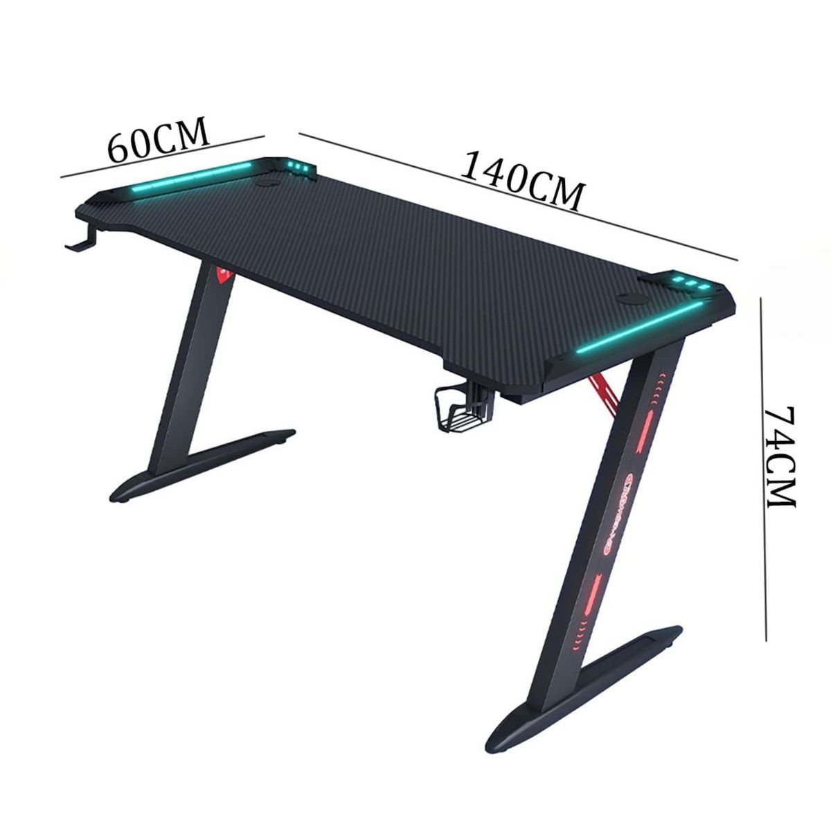 CRUSEC - Escritorio Gamer Profesional 140x60x74cm Mesa Con Luces RGB