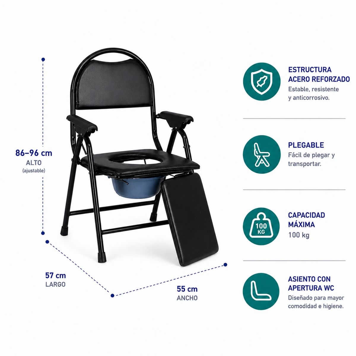 GLOMED - Silla De Baño WC Plegable Portátil Pro
