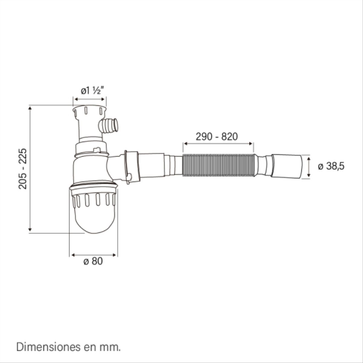 BRIGGS - Sifón botella plástico 1 1/2" simple fanaloza