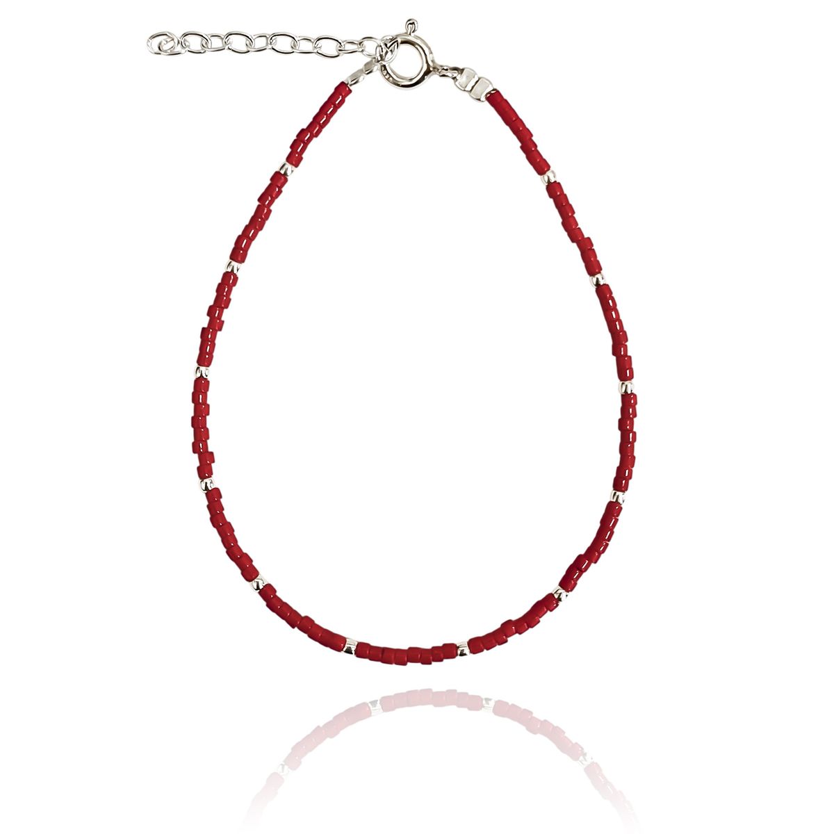 COGGIOLA - Pulsera Mostacilla Miyuki Roja Bola Plata Fina 925