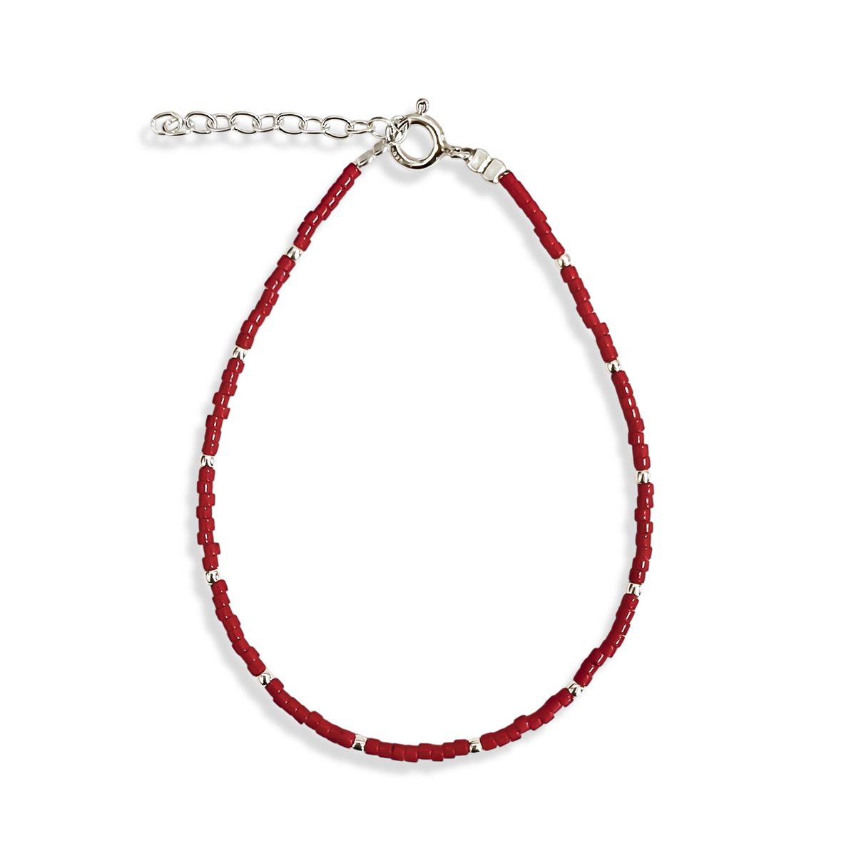 COGGIOLA - Pulsera Mostacilla Miyuki Roja Bola Plata Fina 925