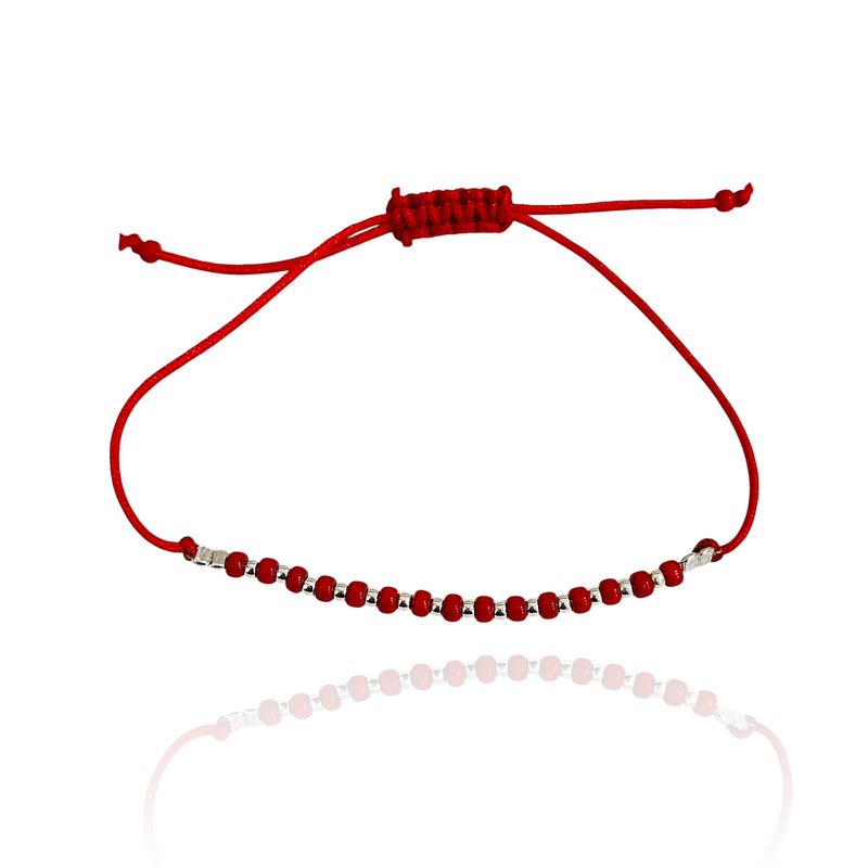 ANDREA COGGIOLA JOYAS - Pulsera Miyuki Rocailles Roja Bola Plata Fina 925 Cordón Rojo