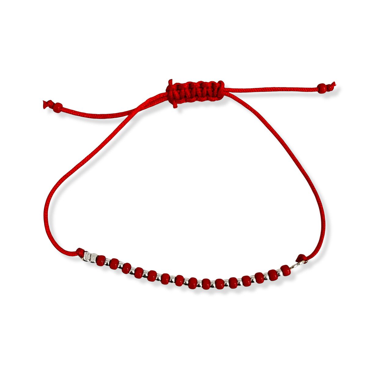 COGGIOLA - Pulsera Miyuki Rocailles Roja Bola Plata Fina 925 Cordón Rojo