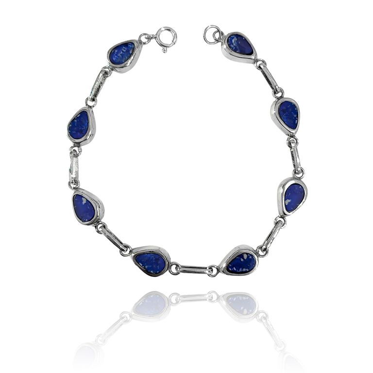 Pulsera Gota Bisel Lapislazuli Plata Fina 950 Azul TALLA UNICA