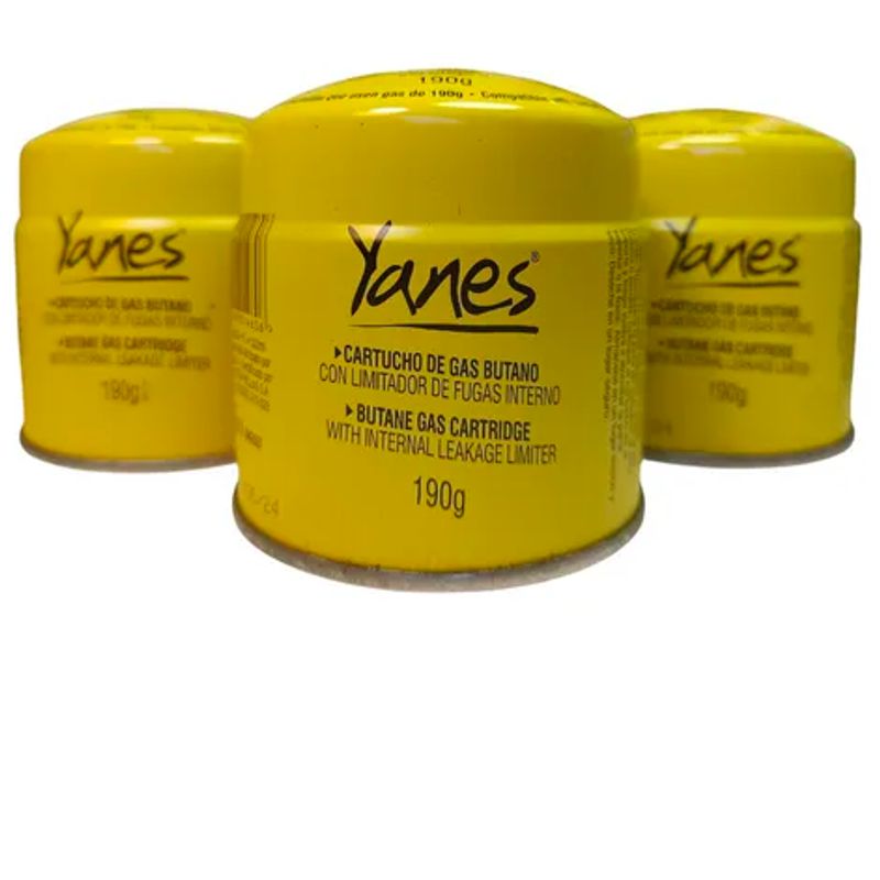 YANES - Pack x3 Gas Butano Cartucho 190g Con Válvula De Seguridad
