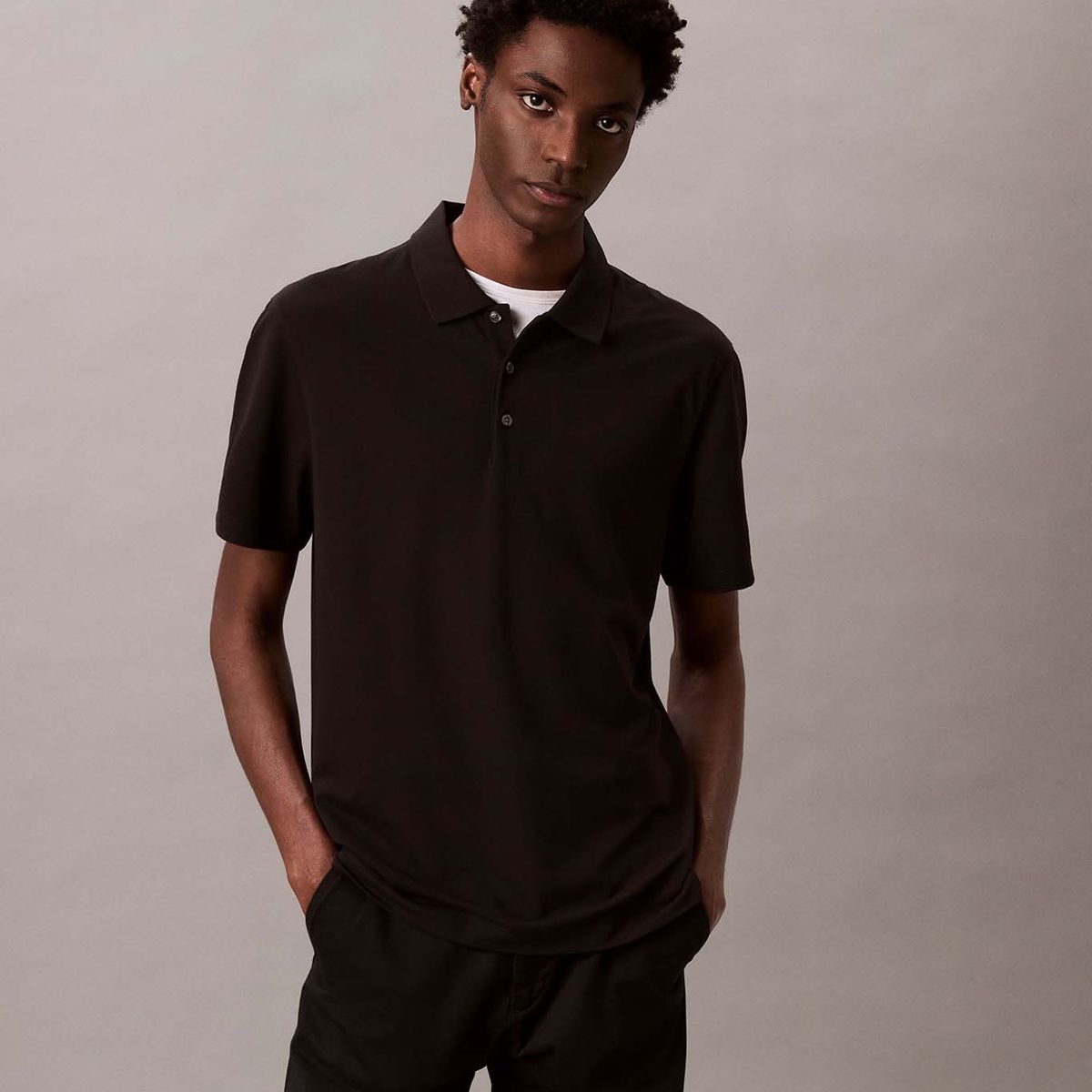 CALVIN KLEIN - Polo Elástico con Rayas Negro Calvin Klein