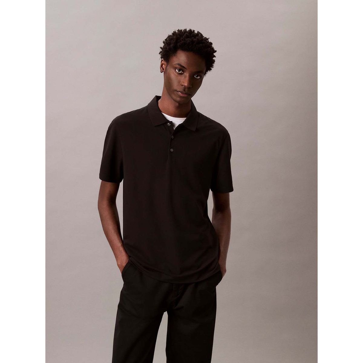 CALVIN KLEIN - Polo Elástico con Rayas Negro Calvin Klein