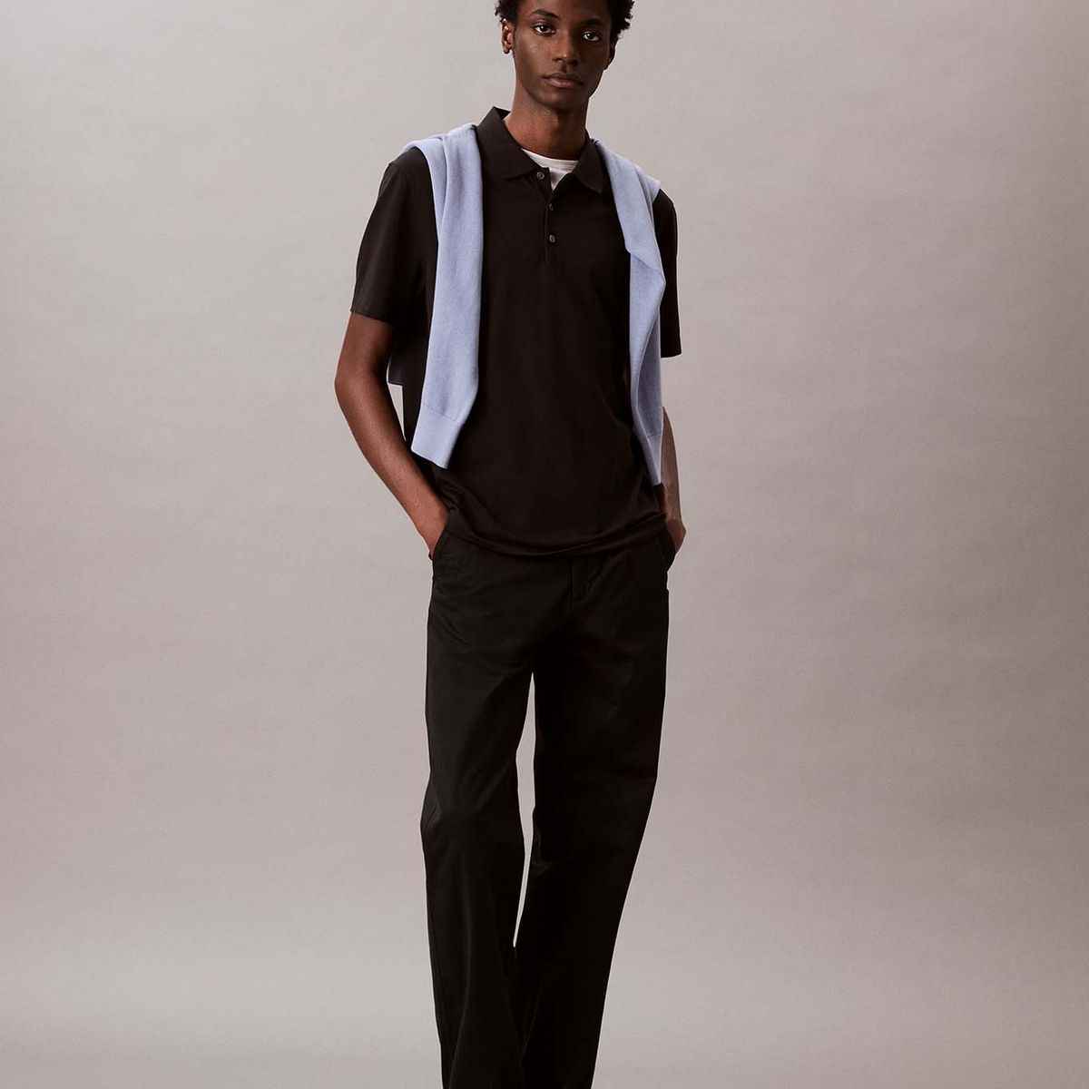 CALVIN KLEIN - Polo Elástico con Rayas Negro Calvin Klein