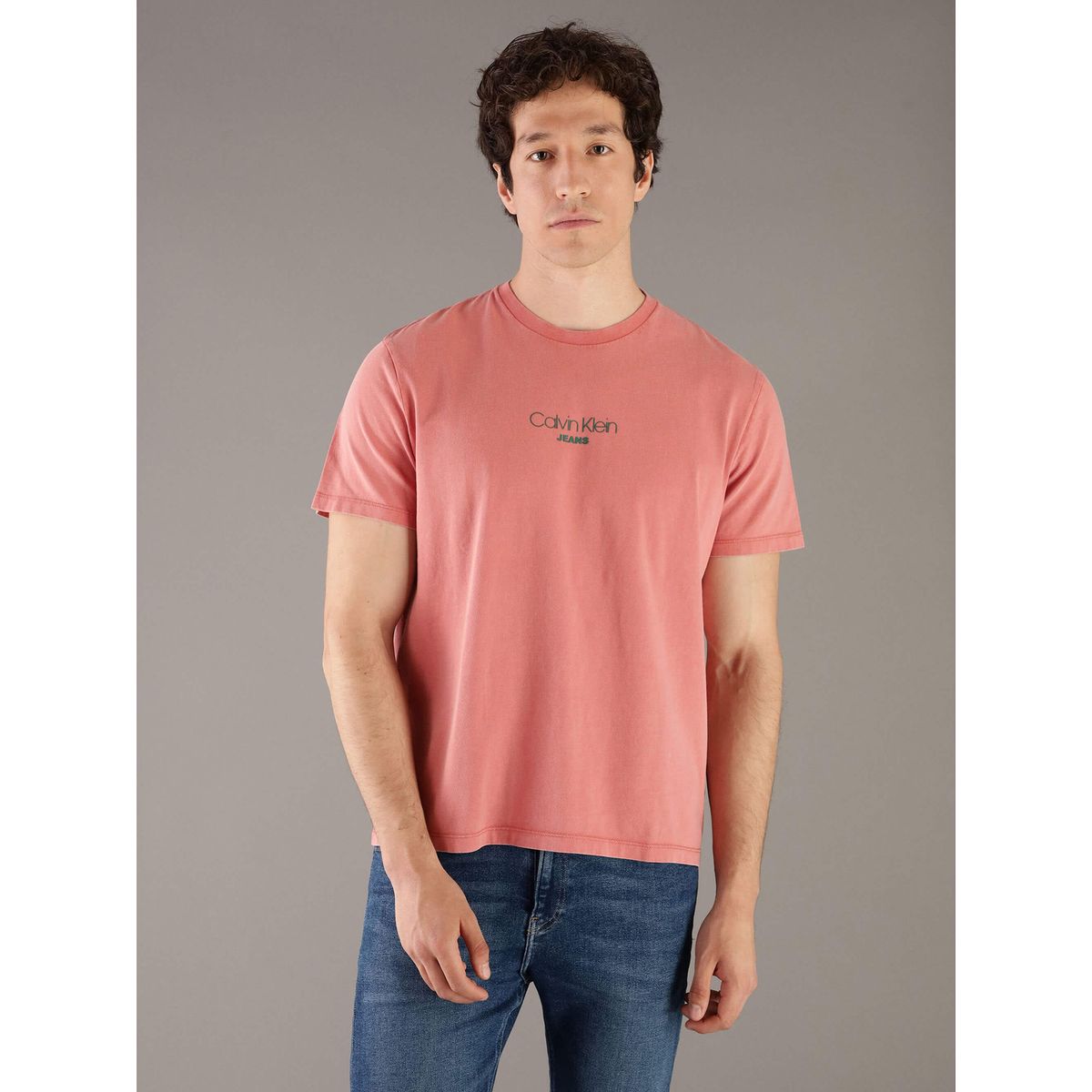 CALVIN KLEIN - Polera Acid Wash Graphic Naranja Calvin Klein
