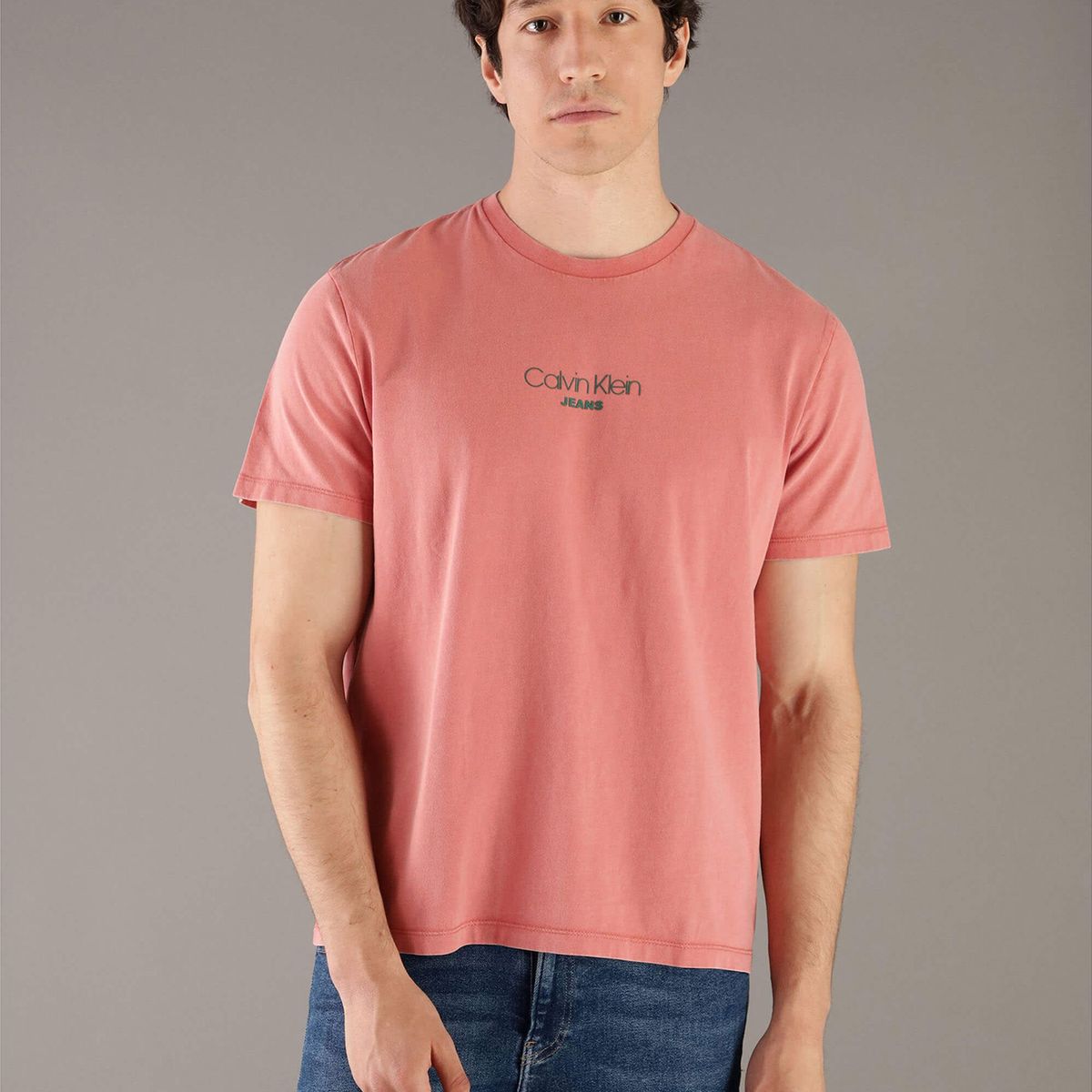 CALVIN KLEIN - Polera Acid Wash Graphic Naranja Calvin Klein