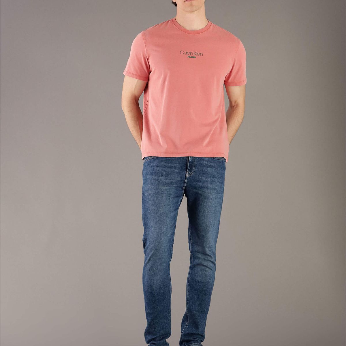 CALVIN KLEIN - Polera Acid Wash Graphic Naranja Calvin Klein