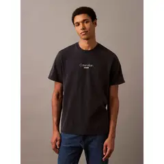 CALVIN KLEIN - Polera Acid Wash Graphic Negro