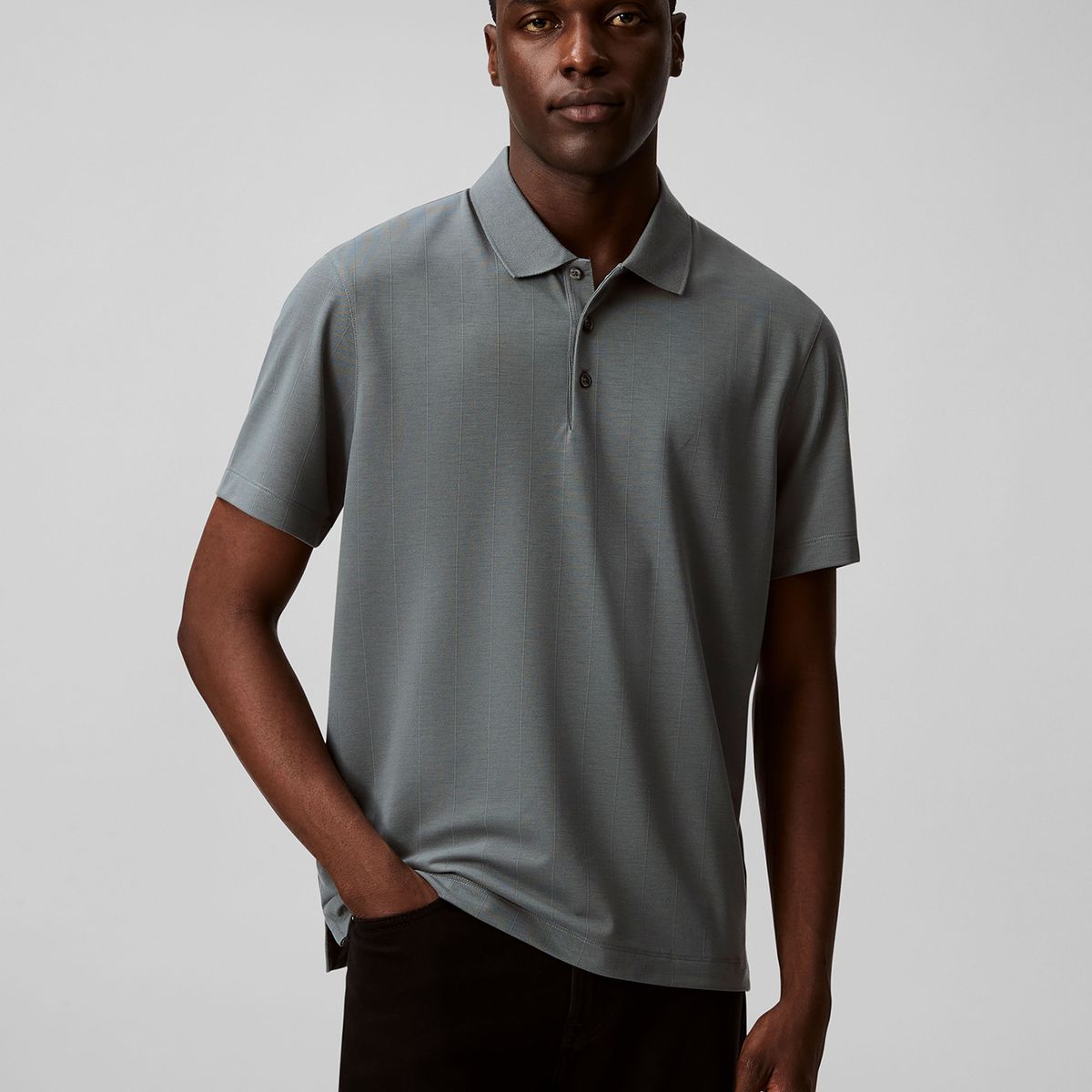 CALVIN KLEIN - Polo Elástico con Rayas Gris Calvin Klein