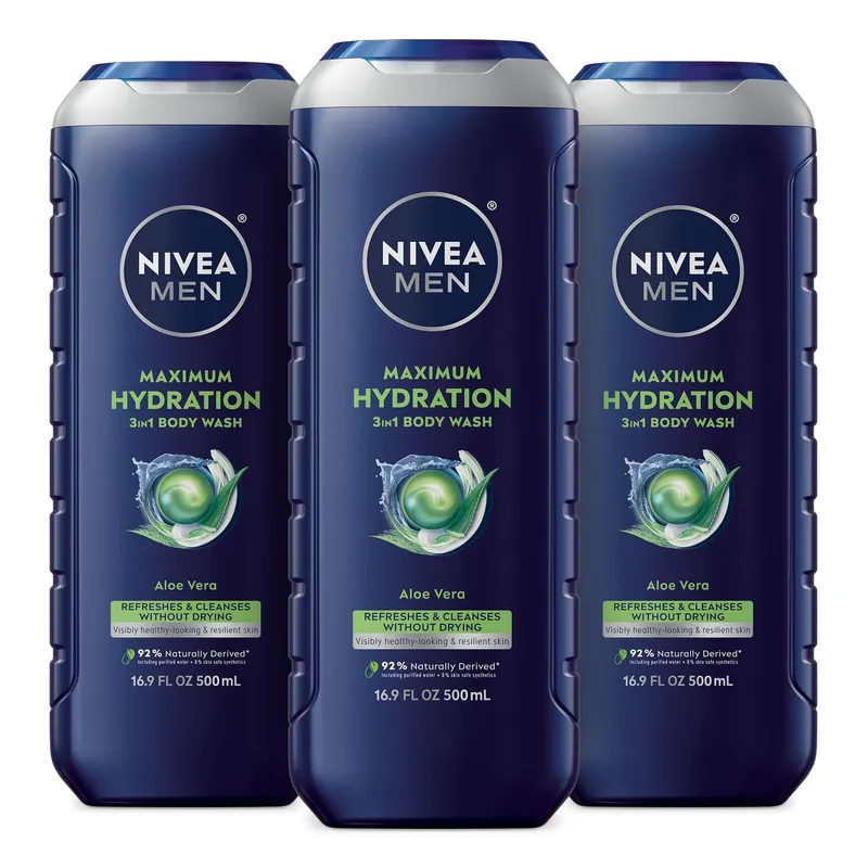 NIVEA - Gel de Ducha NIVEA Men Hidratación con Aloe Vera 3 x 500 mL