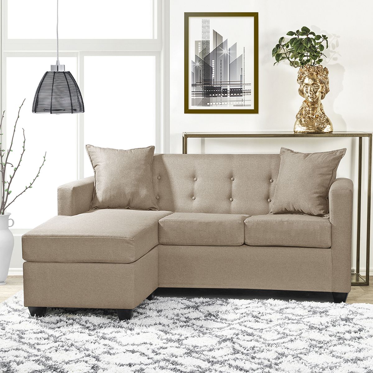 MASEL - Seccional  Intercambiable  Gramado tela Beige  170x130x83